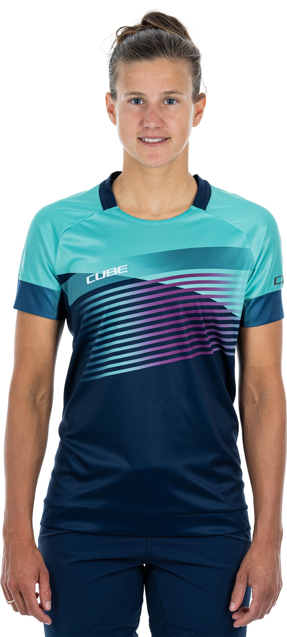 CUBE TEAMLINE WS jersey met ronde hals en korte mouw blauw'n'mint